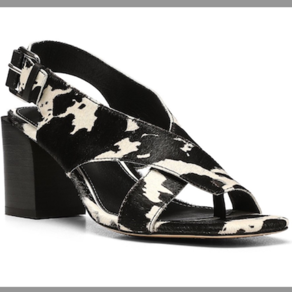 Donald J. Pliner Black and White Cowhide Cross-Strap Slingback Sandals